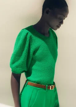 Cotton Boucl Pouf Sleeve Knit Tee