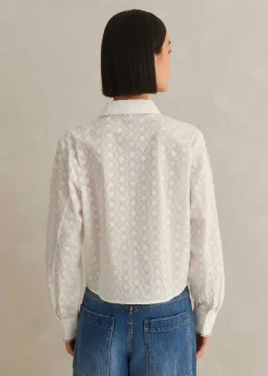 Cotton Broderie Cropped Jacket Blouse