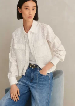 Cotton Broderie Cropped Jacket Blouse
