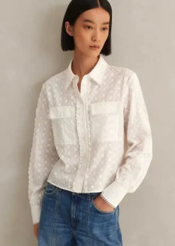 Cotton Broderie Cropped Jacket Blouse