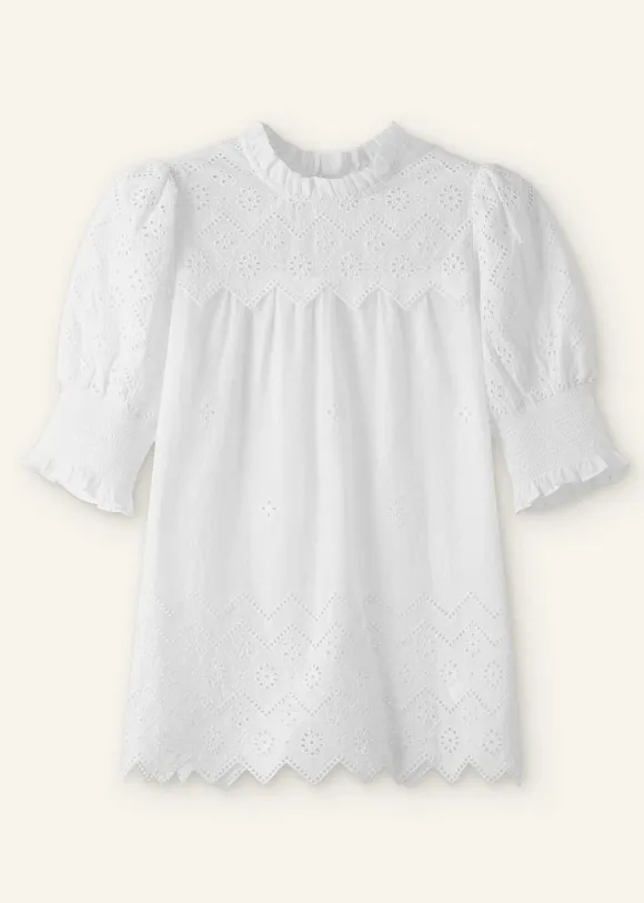 Cotton Broderie Highneck Top