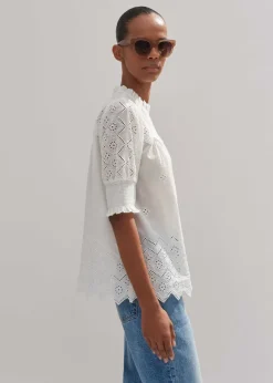 Cotton Broderie Highneck Top