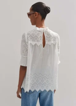 Cotton Broderie Highneck Top