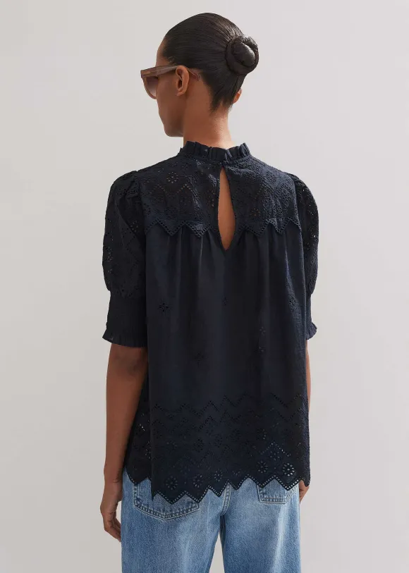 Cotton Broderie Highneck Top