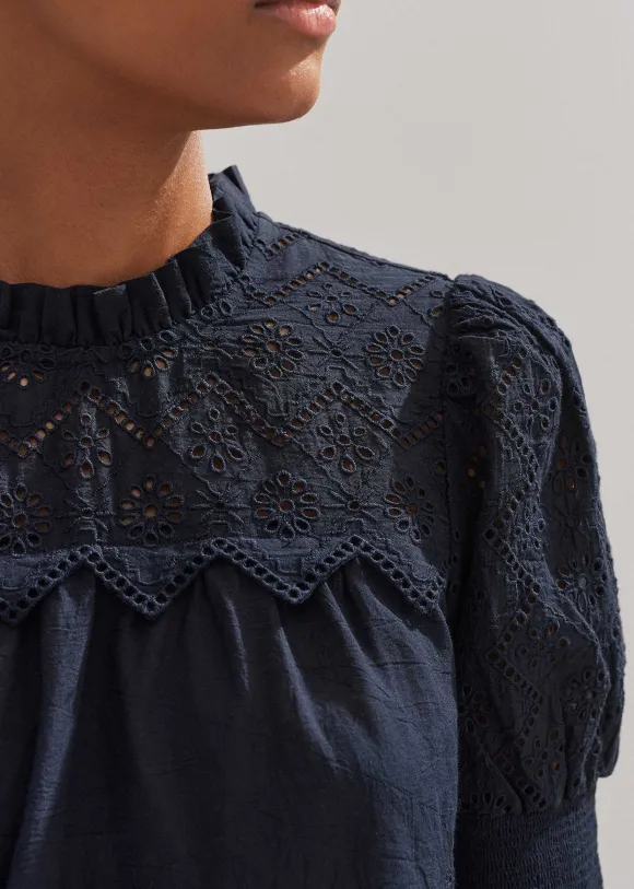 Cotton Broderie Highneck Top