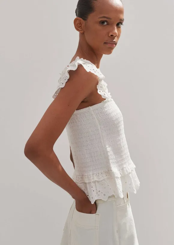 Cotton Delicate Broderie Shirred Top