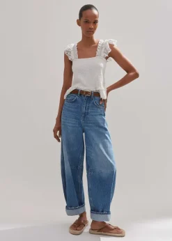 Cotton Delicate Broderie Shirred Top