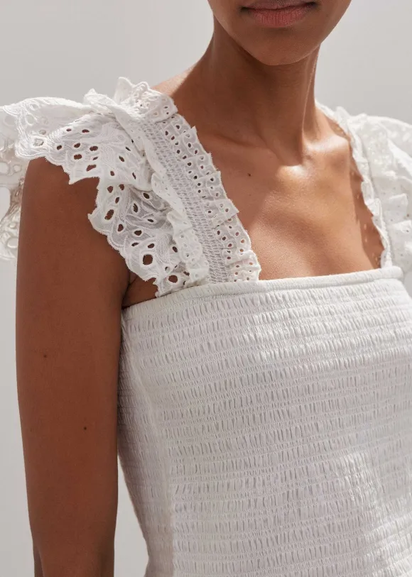 Cotton Delicate Broderie Shirred Top