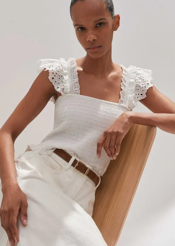 Cotton Delicate Broderie Shirred Top