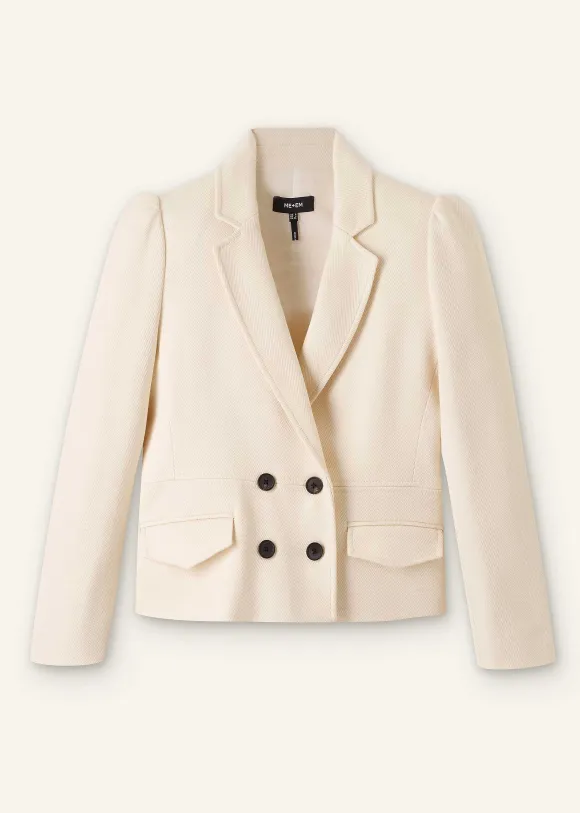 Cotton Herringbone Fitted Short Blazer