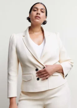 Cotton Herringbone Fitted Short Blazer