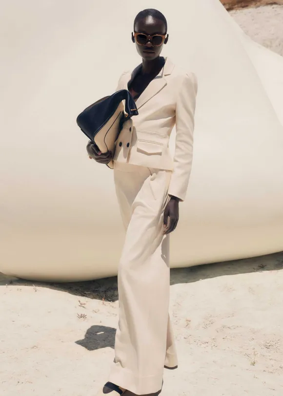 Cotton Herringbone Wide-Leg Trouser Suit
