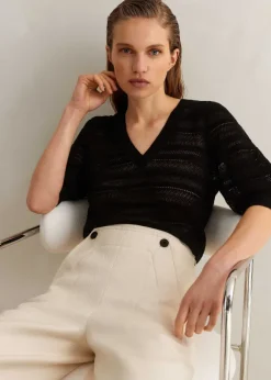 Cotton Herringbone Wide-Leg Trouser