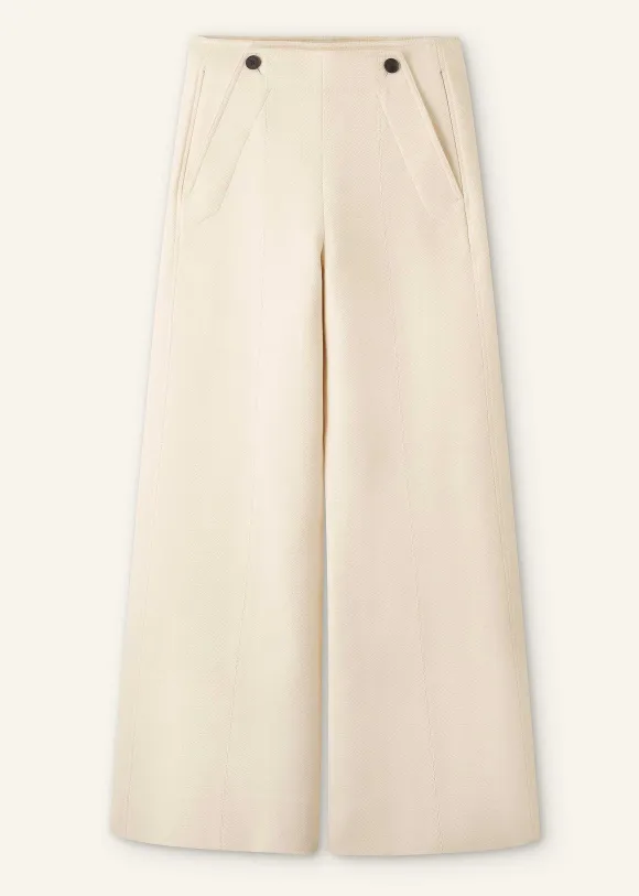 Cotton Herringbone Wide-Leg Trouser