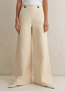 Cotton Herringbone Wide-Leg Trouser
