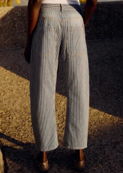 Cotton Indigo Stripe Engineered-Leg Trouser