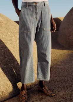 Cotton Indigo Stripe Engineered-Leg Trouser