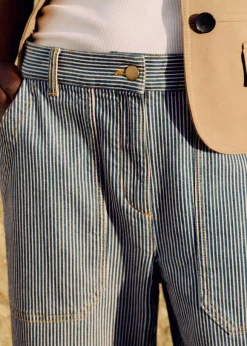 Cotton Indigo Stripe Engineered-Leg Trouser