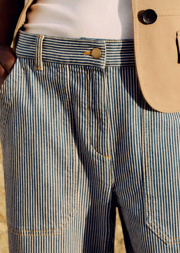 Cotton Indigo Stripe Engineered-Leg Trouser