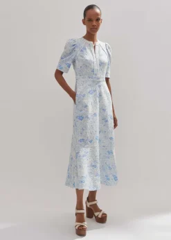 Cotton Jacquard Gardenia Print Maxi Dress