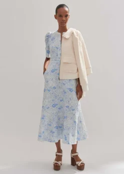 Cotton Jacquard Gardenia Print Maxi Dress