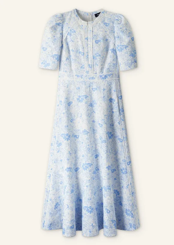 Cotton Jacquard Gardenia Print Maxi Dress