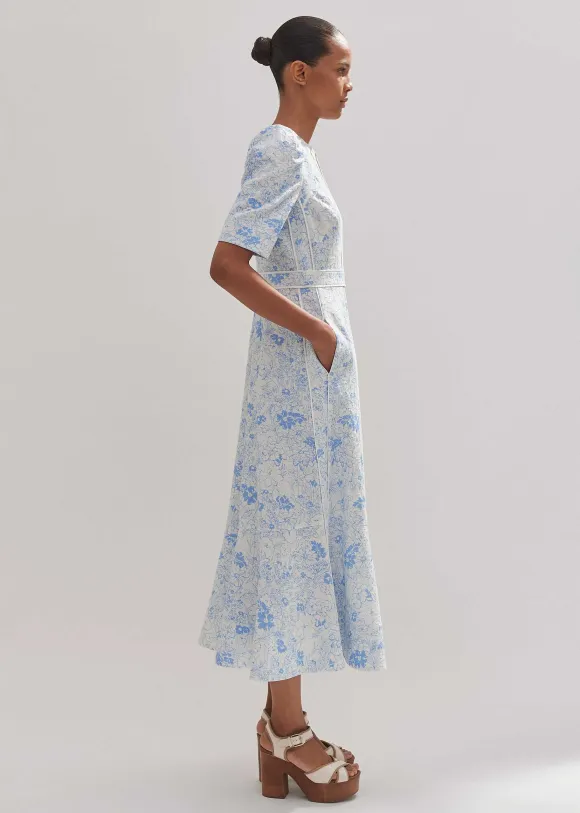Cotton Jacquard Gardenia Print Maxi Dress