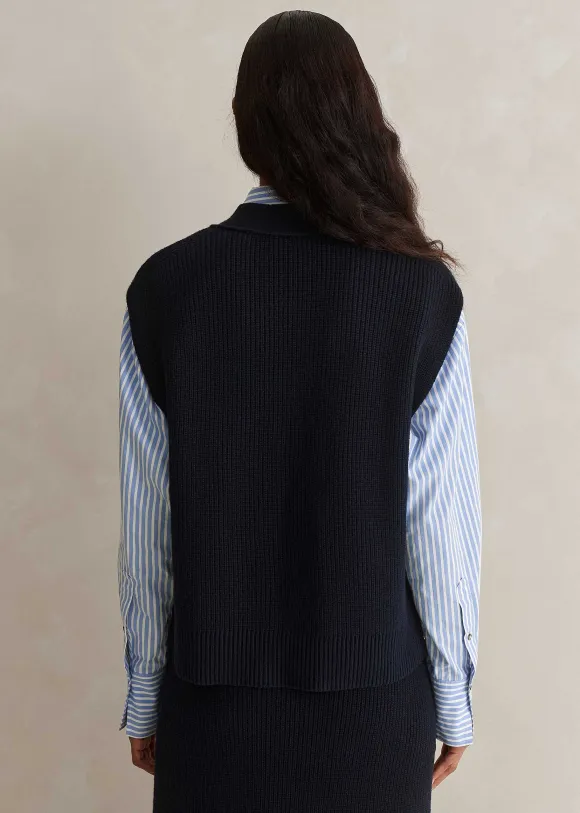 Cotton Merino Rib Relaxed Buttoned Vest