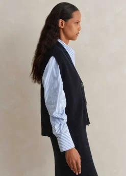 Cotton Merino Rib Relaxed Buttoned Vest