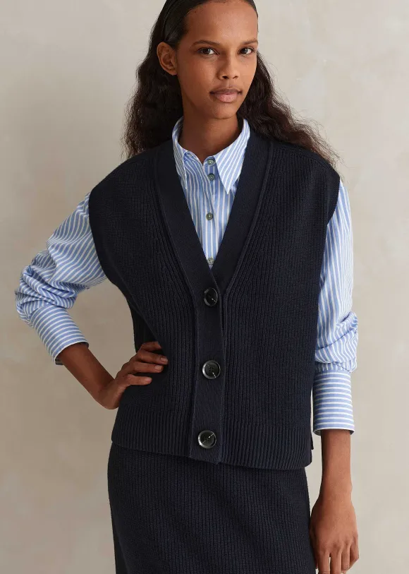 Cotton Merino Rib Relaxed Buttoned Vest