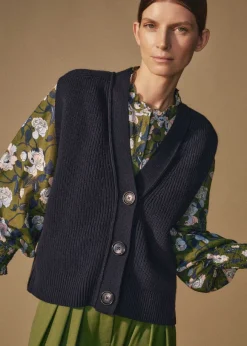 Cotton Merino Rib Relaxed Buttoned Vest