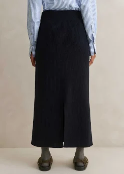 Cotton Merino Rib Straight Maxi Skirt