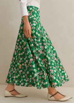 Cotton Poplin Lantana Print Maxi Skirt