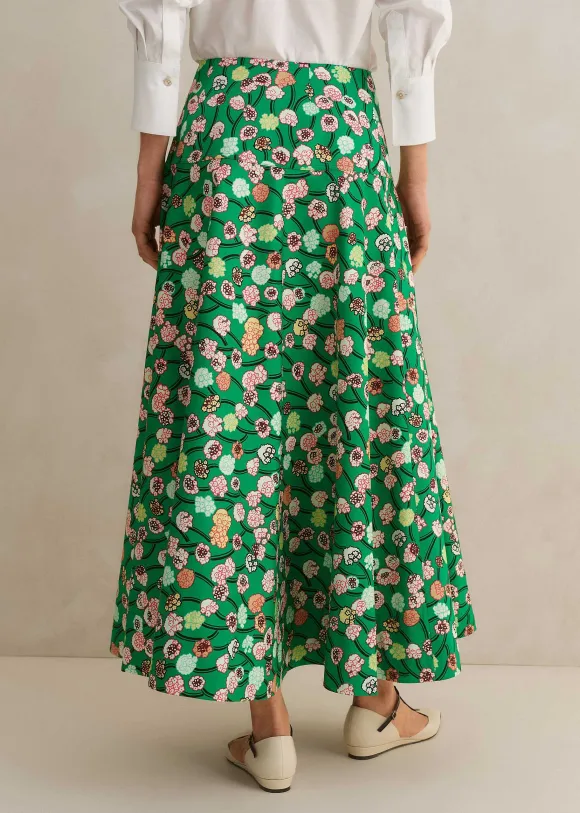 Cotton Poplin Lantana Print Maxi Skirt