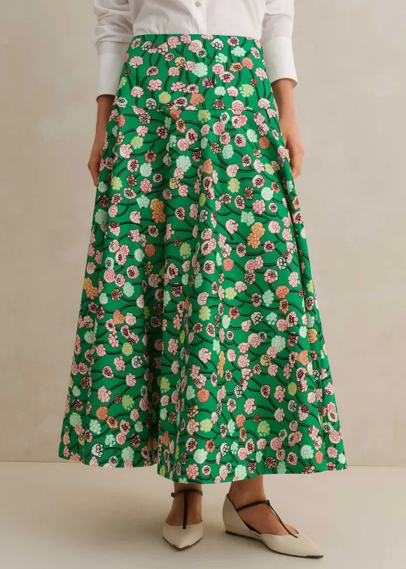 Cotton Poplin Lantana Print Maxi Skirt