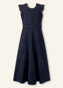 Cotton Poplin Volant Sleeve Maxi Dress