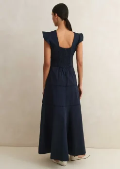 Cotton Poplin Volant Sleeve Maxi Dress