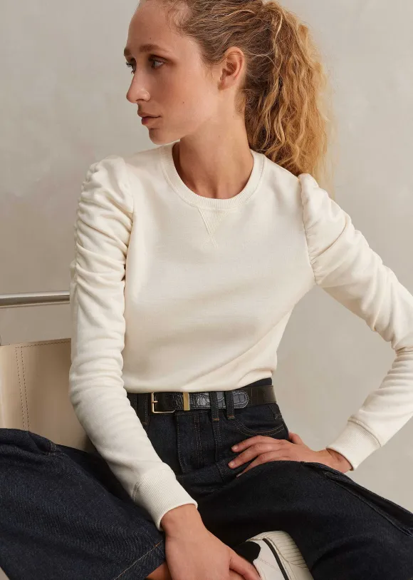 Cotton Ruche Sleeve Sweatshirt