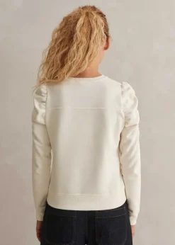 Cotton Ruche Sleeve Sweatshirt