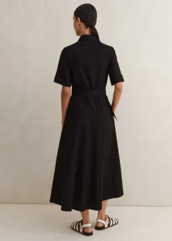 Cotton Sateen Midi Shirt Dress + Belt
