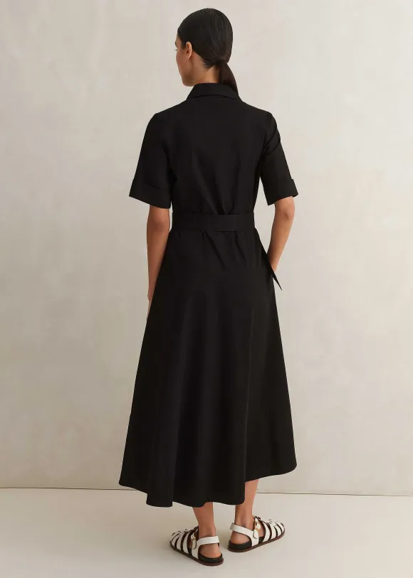 Cotton Sateen Midi Shirt Dress + Belt