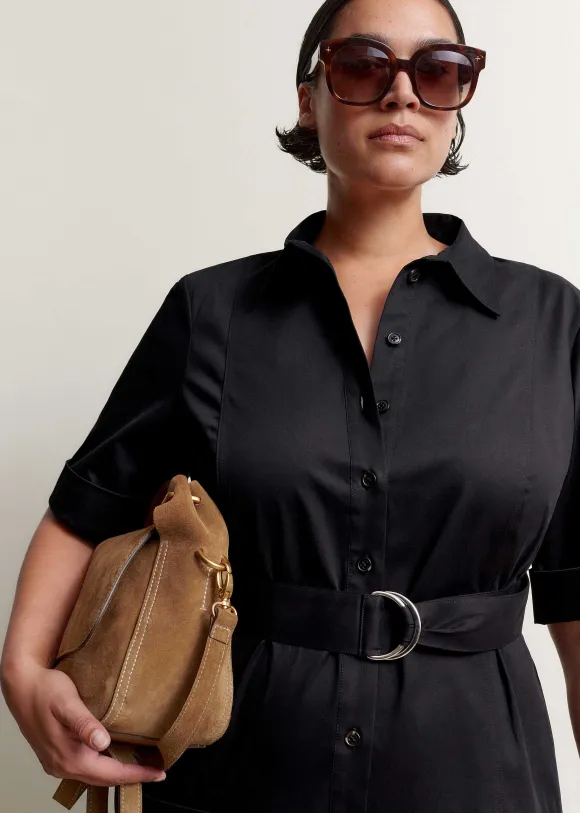 Cotton Sateen Midi Shirt Dress + Belt