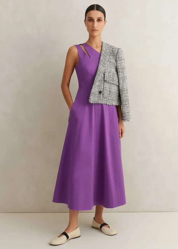 Cotton Sateen One Shoulder Midi Dress