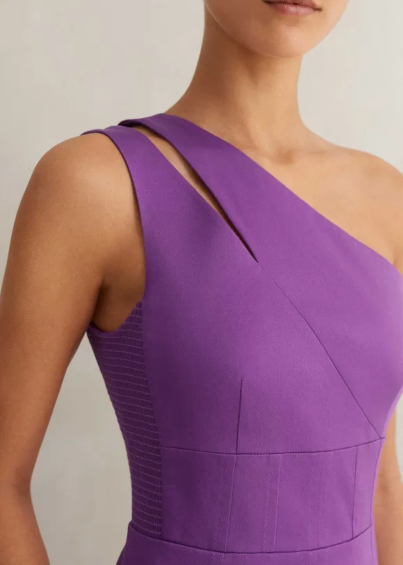 Cotton Sateen One Shoulder Midi Dress