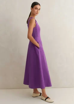 Cotton Sateen One Shoulder Midi Dress