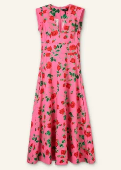 Cotton Sateen Rose Print Maxi Dress
