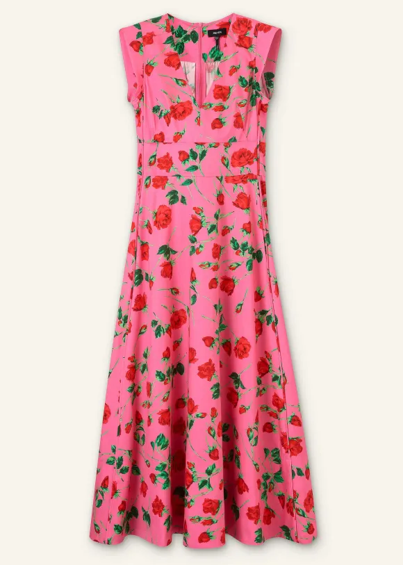 Cotton Sateen Rose Print Maxi Dress
