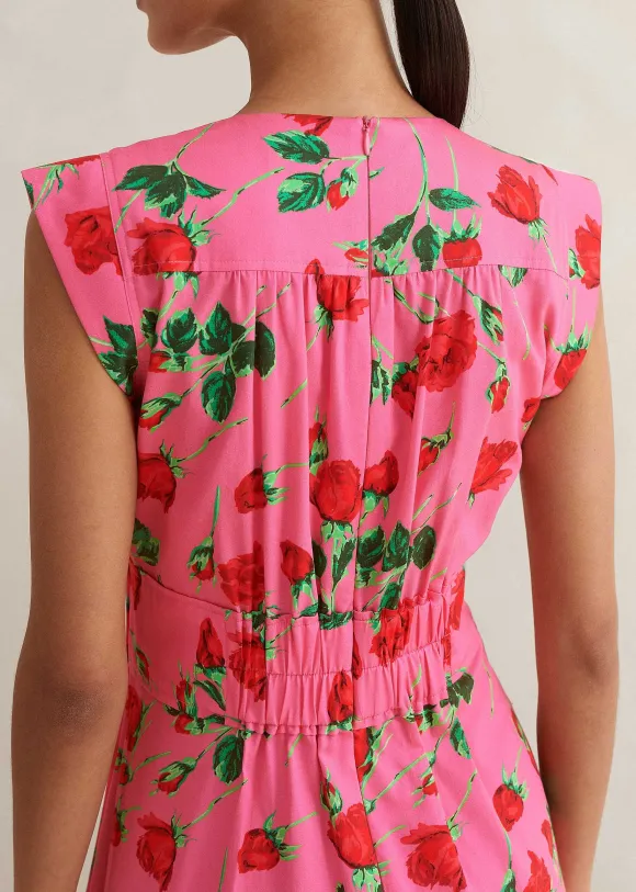 Cotton Sateen Rose Print Maxi Dress