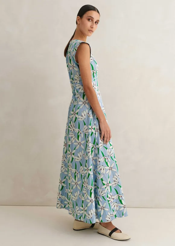 Cotton Sateen Snowdrop Print Maxi Dress
