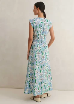 Cotton Sateen Snowdrop Print Maxi Dress